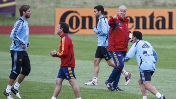 Španělští fotbalisté pod vedením trenéra Vicente del Bosque trénují před čtvrtfinále s Francií. Euro 2012