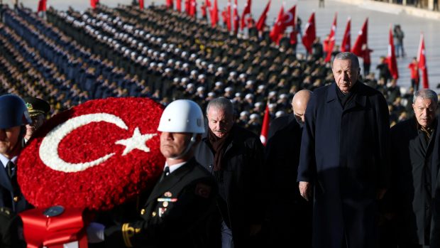Turecký prezident Recep Tayyip Erdogan během oslav na připomínku 84 let od úmrtí zakladatele moderního Turecka Mustafy Kemala, 10. listopadu 2022