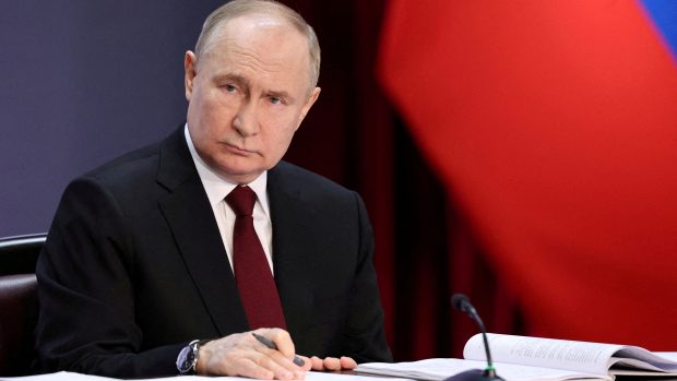 Ruský prezident Vladimir Putin se účastní rozšířeného zasedání rady ministerstva vnitra v Moskvě, Rusko, 2. dubna 2024