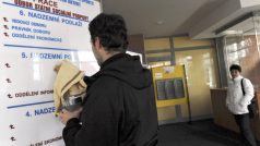 Pracovník ostravského úřadu práce předělává kvůli změnám ve vyplácení dávek informační tabuli