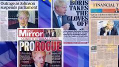Rozhořčení, rozruch a šok vyvolalo podle čtvrtečních vydání britských novin rozhodnutí premiéra Borise Johnsona přerušit před plánovaným brexitem na několik týdnů zasedání parlamentu