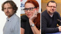 Trojice investigativních novinářů Janek Kroupa, Sabina Slonková a Jaroslav Kmenta