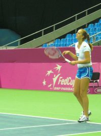 Tenistka Petra Kvitová při tréninku na finále Fed Cupu v moskevské Olympijské hale