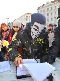 Protest kvůli Obchodní dohodě proti padělatelství (ACTA) se konal 11. února také v Brně