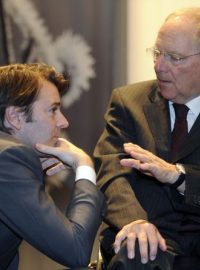 Ministři financí Francie Francois Baroin a Německa Wolfgang Schäuble před jednáním ECOFINu v Kodani