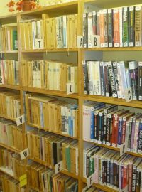 Regály knihovny v Salačově Lhotě
