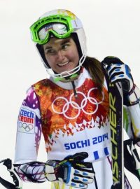 Šárka Strachová měla po 2. kole slalomu důvod k úsměvu