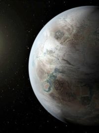 Ilustrace zobrazuje možnou podobu exoplanety Kepler-452b