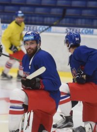 Michal Kempný na tréninku hokejové reprezentace před dvojutkáním s Ruskem