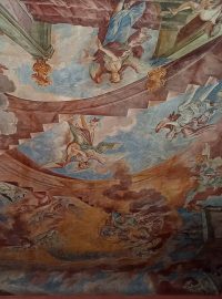 Freska Jákobův sen malíře Františka Julia Luxe z 18. století na stropě kláštera v Chotěšově