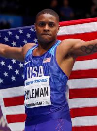 Christian Coleman při halovém světovém šampionátu v Birminghamu