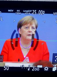Německá kancléřka Angela Merkelová během tiskové konference
