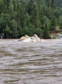 Dům zničený povodní Hemsedalu v Norsku