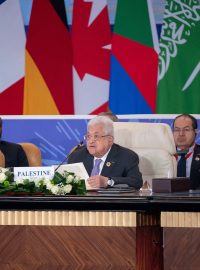 Palestinský prezident Mahmúd Abbás při projevu na káhirském summitu pro mír