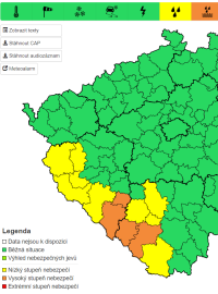 Varování ČHMÚ před deštěm a povodněmi na jihu Čech, v Krkonoších a Jeseníkách (3.1.2022)