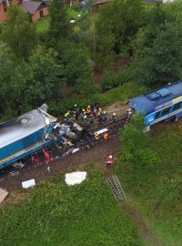 Srážka vlaků v Milavčích na Domažlicku z pohledu z dronu
