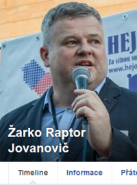 Facebookový profil Žarka Jovanoviče