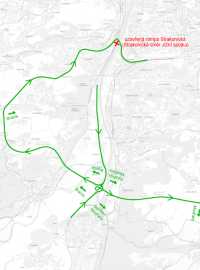 Mapa hlavních značených objízdných tras při opravách Barrandovského mostu
