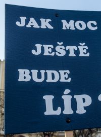 Transparenty lidí, kteří vyšli 9. dubna v Hradci Králové demonstrovat proti premiérovi v demisi Andreji Babišovi.