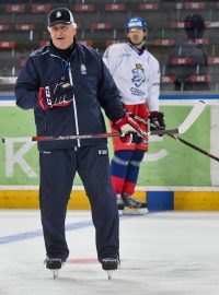 Miloš Říha při tréninku hokejové reprezentace spolu s Michalem Jordánem