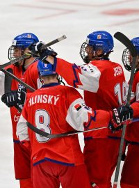 Čeští hokejisté porazili v semifinále Hlinka Gretzky Cupu hráčů do 18 let v Břeclavi Finsko 8:2 a po šesti letech si zahrají finále prestižního turnaje
