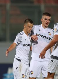 Fotbalista Viktorie Plzeň Adam Vlkanova se raduje ze vstřeleného gólu v odvetném utkání proti Gzíře