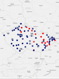 Mapa odběrových míst v Česku