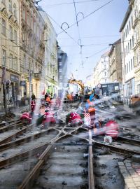 opravy kolejiště tramvají, Strossmayerovo náměstí