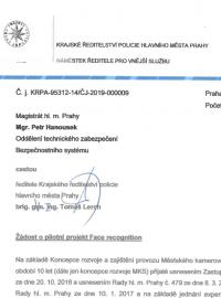 dopis policie pražskému magistrátu ohledně rozpoznávání obličejů